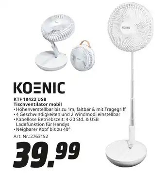 MediaMarkt Koenic ktf 18422 usb tischventilator mobil Angebot