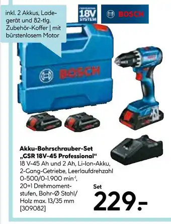 Hellweg Bosch akku-bohrschrauber-set gsr 18v-45 professional Angebot