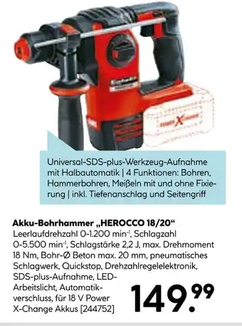 Hellweg Einhell akku-bohrhammer hercocco 18/20 Angebot