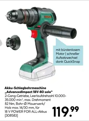 Hellweg Bosch akku-schlagbohrmaschine „advancedimpact 18v-80 solo“ Angebot