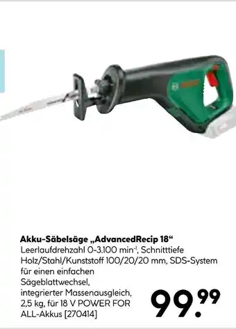 Hellweg Bosch akku-säbelsäge „advancedrecip 18“ Angebot