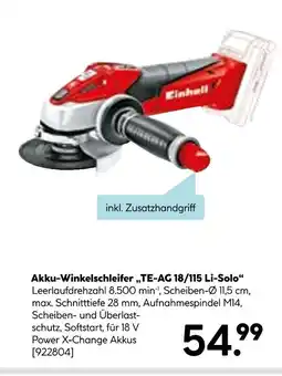 Hellweg Einhell akku-winkelschleifer „te-ag 18/115 li-solo“ Angebot