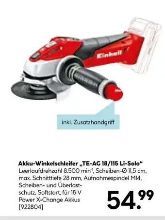 Hellweg Einhell akku-winkelschleifer „te-ag 18/115 li-solo“ Angebot