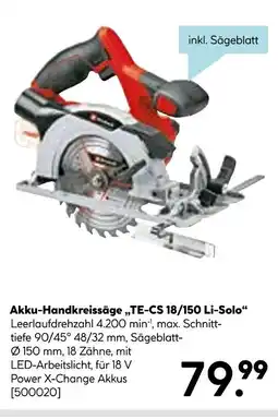 Hellweg Akku-handkreissäge „te-cs 18/150 li-solo“ Angebot