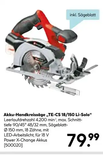 Hellweg Akku-handkreissäge „te-cs 18/150 li-solo“ Angebot