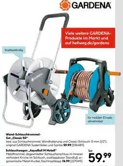 Hellweg Gardena wand-schlauchtrommel set „classic 50“ oder schlauchwagen „aquaroll m metall“ Angebot
