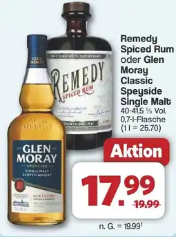Famila Nord West Remedy Spiced Rum oder Glen Moray Classic Speyside Single Malt Angebot