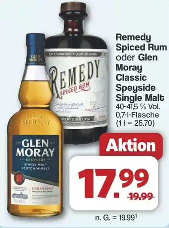 Famila Nord West Remedy Spiced Rum oder Glen Moray Classic Speyside Single Malt Angebot