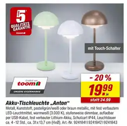 toom Baumarkt Toom akku-tischleuchte „anton“ Angebot