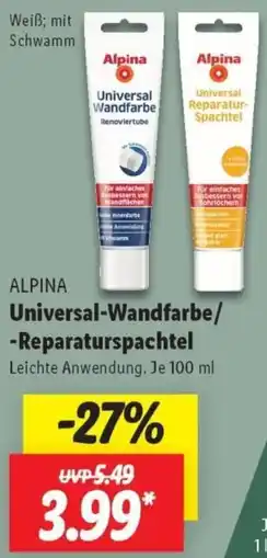 Lidl ALPINA Universal-Wandfarbe/ Reparaturspachtel Angebot