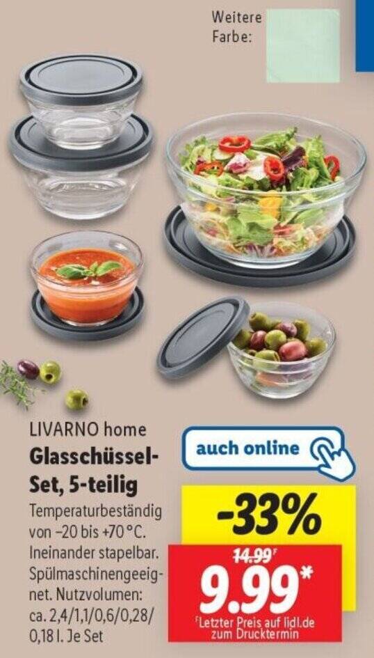 LIVARNO home Glasschüssel Set, 5-teilig Angebot bei Lidl