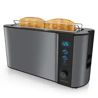 Netto Marken-Discount Arendo Toaster Langschlitz für 2 Scheiben, 1000 W, Brötchenaufsatz, Wärmeisoliert, Display, grau Angebot