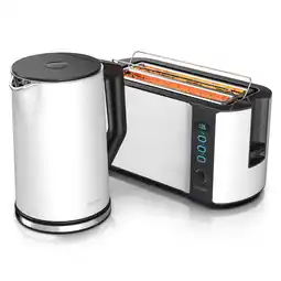 Netto Marken-Discount Arendo Frühstücksset, 1,5L Wasserkocher, Langschlitz Toaster 4-Scheiben, Weiß Angebot