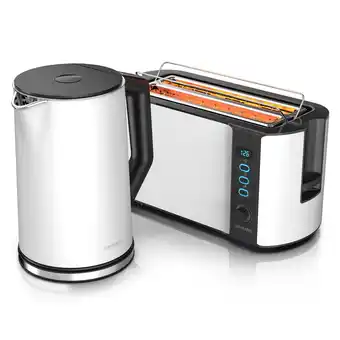 Netto Marken-Discount Arendo Frühstücksset, 1,5L Wasserkocher, Langschlitz Toaster 4-Scheiben, Weiß Angebot