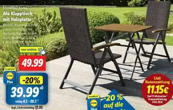 Lidl LIVARNO home Alu Klapptisch mit Holzplatte Angebot