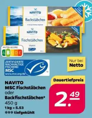 NETTO NAVITO MSC Fischstäbchen oder Backfischstäbchen Angebot