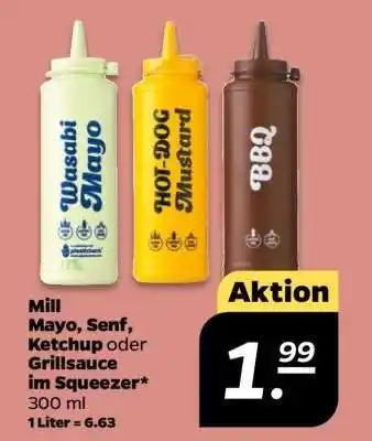 NETTO Mill Mayo, Senf, Ketchup oder Grillsauce im Squeezer Angebot