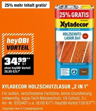 OBI Xyladecor holzschutzlasur „2 in 1" Angebot