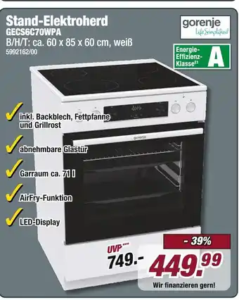Poco Gorenje stand-elektroherd gecs6c70wpa Angebot