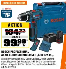 OBI Bosch professional akku-bohrschrauber set,,gsr 12v-15" Angebot