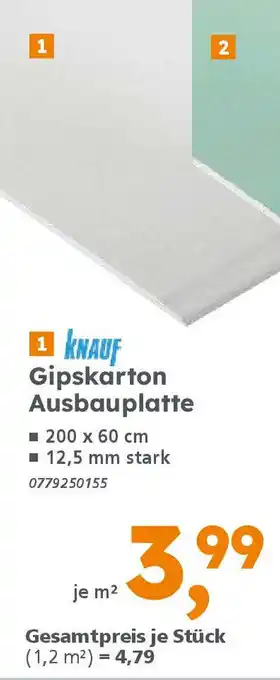 Globus Baumarkt KNAUF Gipskarton Ausbauplatte Angebot