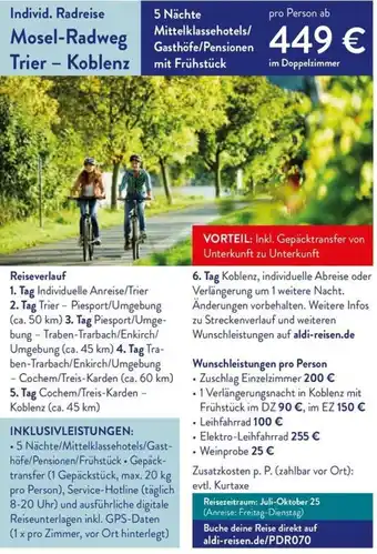 Aldi Nord Individ. Radreise Mosel-Radweg Trier Koblenz Angebot