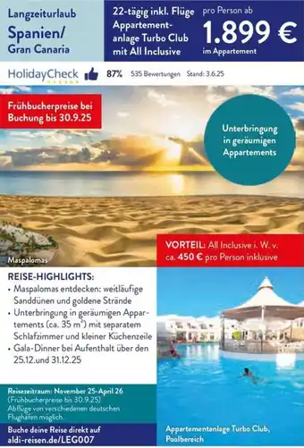 Aldi Nord Langzeiturlaub Spanien/ Gran Canaria Angebot