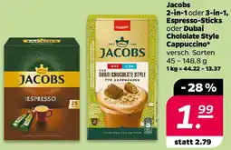 NETTO Jacobs 2-in-1 oder 3-in-1, Espresso-Sticks oder Dubai Chololate Style Cappuccino Angebot