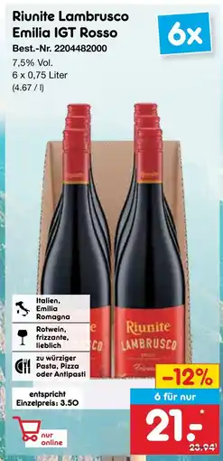 Netto Marken-Discount Riunite lambrusco emilia igt rosso Angebot