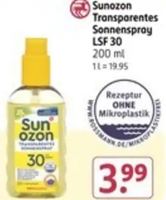 Rossmann Sunozon Transparentes Sonnenspray LSF 30 Angebot