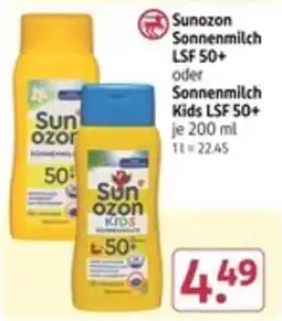 Rossmann Sunozon Sonnenmilch LSF 50+ oder Sonnenmilch Kids LSF 50+ Angebot