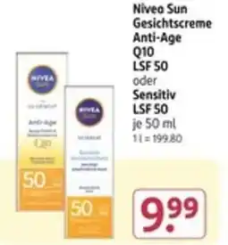Rossmann Nivea Sun Gesichtscreme Anti-Age Q10 LSF 50 oder Sensitiv LSF 50 Angebot
