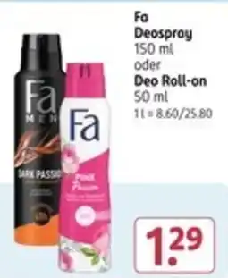 Rossmann Fa Deospray oder Deo Roll-on Angebot