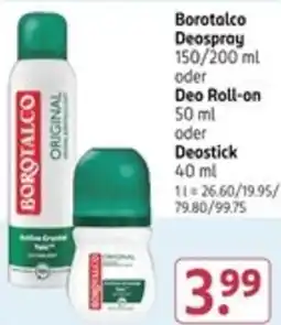Rossmann Borotalco Deospray oder Deo Roll-on oder Deostick Angebot