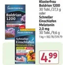 Rossmann Klosterfrau Baldrian 1200 oder Schneller Einschlafen Melatonin 2,0 Angebot