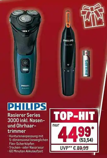 METRO Philips Rasierer Series 3000 Inkl. Nasen Und Ohrhaar Trimmer Angebot