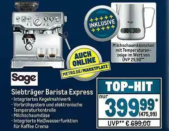 METRO Sage Siebträger Barista Express Angebot