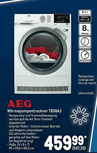 METRO Aeg Wärmepumpentrockner T8dba3 Angebot