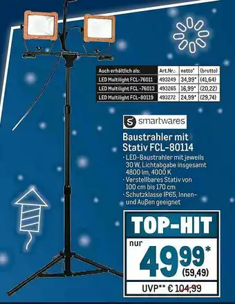 METRO Smartwares Baustrahler Mit Stativ FCL-80114 Angebot