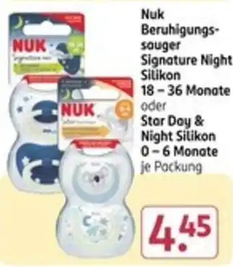 Rossmann NUK Beruhigungssauger Signature Night oder Star Day & Night Silikon Angebot