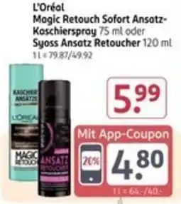Rossmann L'Oréal Magic Retouch Sofort Ansatz- Kaschierspray oder Syoss Ansatz Retoucher Angebot