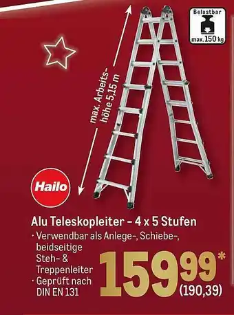 METRO Hailo Alu Teleskopleiter 4x5 Stufen Angebot