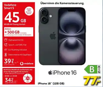 Euronics iPhone 16" (128 GB) + Vodafone Smart S Angebot