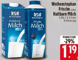 Edeka Weihenstephan Frische oder Haltbare Milch Angebot