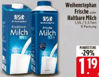 Edeka Weihenstephan Frische oder Haltbare Milch Angebot