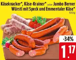 Edeka Käseknacker, Käse-Krainer oder Jumbo Berner Würstl mit Speck und Emmentaler Käse Angebot