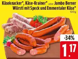 E-Center Käseknacker, Käse-Krainer oder Jumbo Berner Würstl mit Speck und Emmentaler Käse Angebot