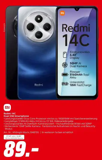 MediaMarkt Xiaomi redmi 14c dual sim smartphone Angebot