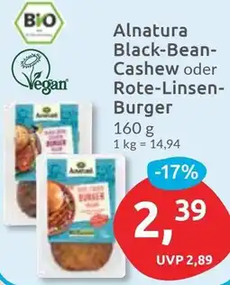 Budni Alnatura Black-Bean Cashew oder Rote-Linsen Burger Angebot