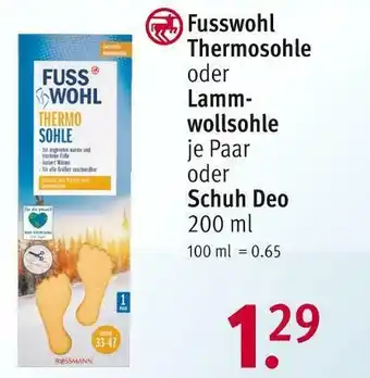 Rossmann Fusswohl thermosohle, lammwollsohle oder schuh deo Angebot